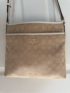 Coach Beige Crossbody with Cream Trim and Gold Logo